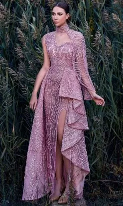 MNM Couture K3925 - Asymmetric Ruffled Formal Dress