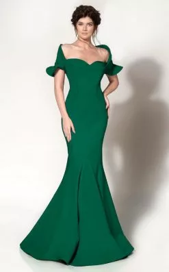 MNM Couture - Ruffle Accented Mermaid Dress 2144A -Wedding Dresses shop online mnm couture ruffle accented mermaid dress 2144a formal gowns 0 deep dark green 5516749832249