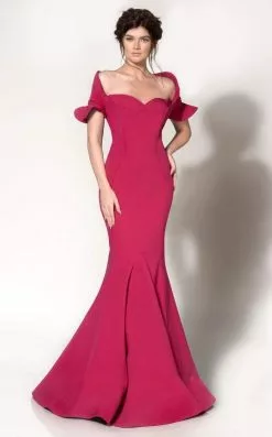 MNM Couture - Ruffle Accented Mermaid Dress 2144A -Wedding Dresses shop online mnm couture ruffle accented mermaid dress 2144a formal gowns 0 fuschia 5516749504569