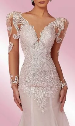 MNM COUTURE W2102 - V Neck Puff Sleeves Dress -Wedding Dresses shop online mnm couture w2102 v neck puff sleeves dress special occasion dress 30954937155667