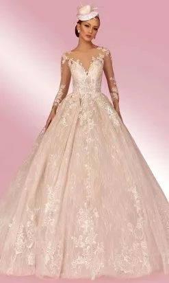 MNM COUTURE W2105 - Illusion Long Sleeve A-Line Dress