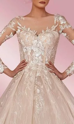 MNM COUTURE W2106 - Illusion Laced Long Sleeve Dress -Wedding Dresses shop online mnm couture w2106 illusion laced long sleeve dress special occasion dress 30954955276371