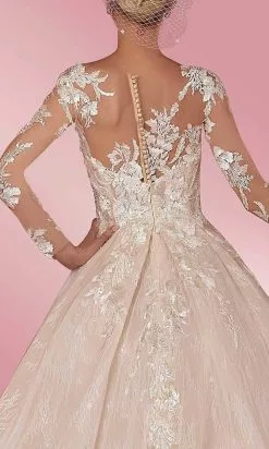 MNM COUTURE W2106 - Illusion Laced Long Sleeve Dress -Wedding Dresses shop online mnm couture w2106 illusion laced long sleeve dress special occasion dress 30954955309139