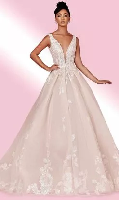 MNM COUTURE W2107 - V Neck Laced Dress