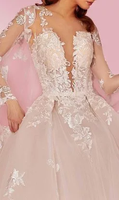 MNM COUTURE W2108 - V Neck Cape Sleeves Gown -Wedding Dresses shop online mnm couture w2108 v neck cape sleeves gown special occasion dress 30954973429843