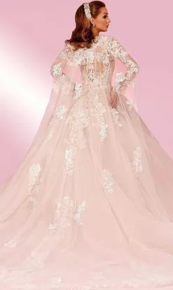 MNM COUTURE W2108 - V Neck Cape Sleeves Gown -Wedding Dresses shop online mnm couture w2108 v neck cape sleeves gown special occasion dress 30954973495379