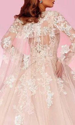 MNM COUTURE W2108 - V Neck Cape Sleeves Gown -Wedding Dresses shop online mnm couture w2108 v neck cape sleeves gown special occasion dress 30954973528147