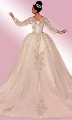 MNM COUTURE W2123 - Embellished Bishop Sleeves Gown -Wedding Dresses shop online mnm couture w2123 embellished bishop sleeves gown special occasion dress 30955139399763
