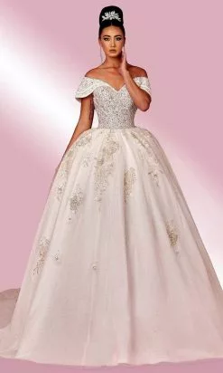 MNM COUTURE W2125 - Draped Off Shoulder Gown