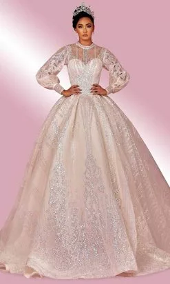 MNM COUTURE W2126 - Sequin Bishop Sleeves Ball Gown