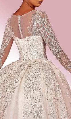 MNM COUTURE W2127 - Illusion Long Sleeve Ball Gown -Wedding Dresses shop online mnm couture w2127 illusion long sleeve ball gown special occasion dress 30955490803795