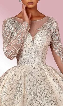 MNM COUTURE W2127 - Illusion Long Sleeve Ball Gown -Wedding Dresses shop online mnm couture w2127 illusion long sleeve ball gown special occasion dress 30955490934867