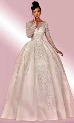 MNM COUTURE W2127 - Illusion Long Sleeve Ball Gown
