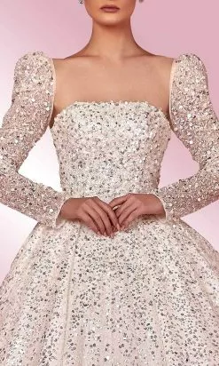 MNM COUTURE W2128 - Sequin Long Sleeve Ball Gown -Wedding Dresses shop online mnm couture w2128 sequin long sleeve ball gown special occasion dress 30955507417171