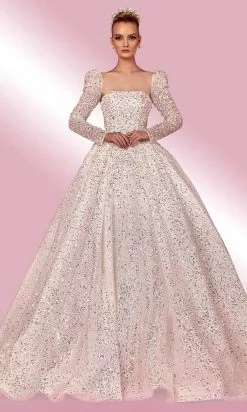 MNM COUTURE W2128 - Sequin Long Sleeve Ball Gown