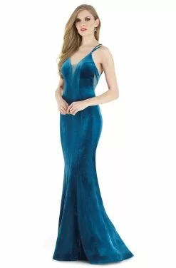 Morrell Maxie - 15933 Sleeveless Velvet Deep V-neck Trumpet Dress