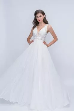 Nina Canacci - 2205 Floral Embroidered Plunging V-Neck Gown