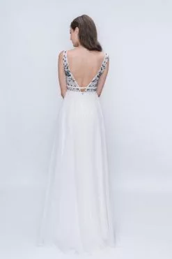 Nina Canacci - 2205 Floral Embroidered Plunging V-Neck Gown -Wedding Dresses shop online nina canacci 2205 floral embroidered plunging v neck gown wedding dresses 6404242931769