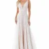 Nina Canacci - 6553 Plunging V Neck A-Line Evening Dress -Wedding Dresses shop online nina canacci 6553 plunging v neck a line evening dress evening dresses 4 ivory nude 15210027122771