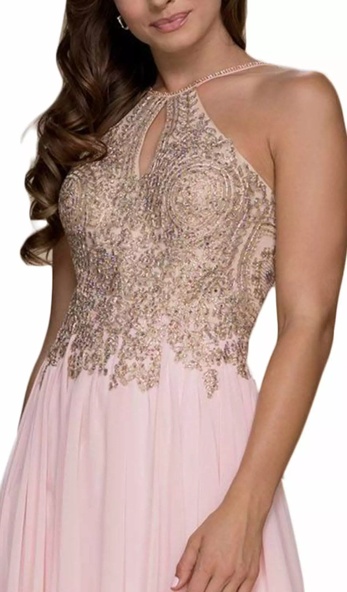 Nox Anabel - B084 Gilded Lace Cutout Halter Chiffon Evening Gown 4 Nox Anabel - B084 Gilded Lace Cutout Halter Chiffon Evening Gown - Image 2