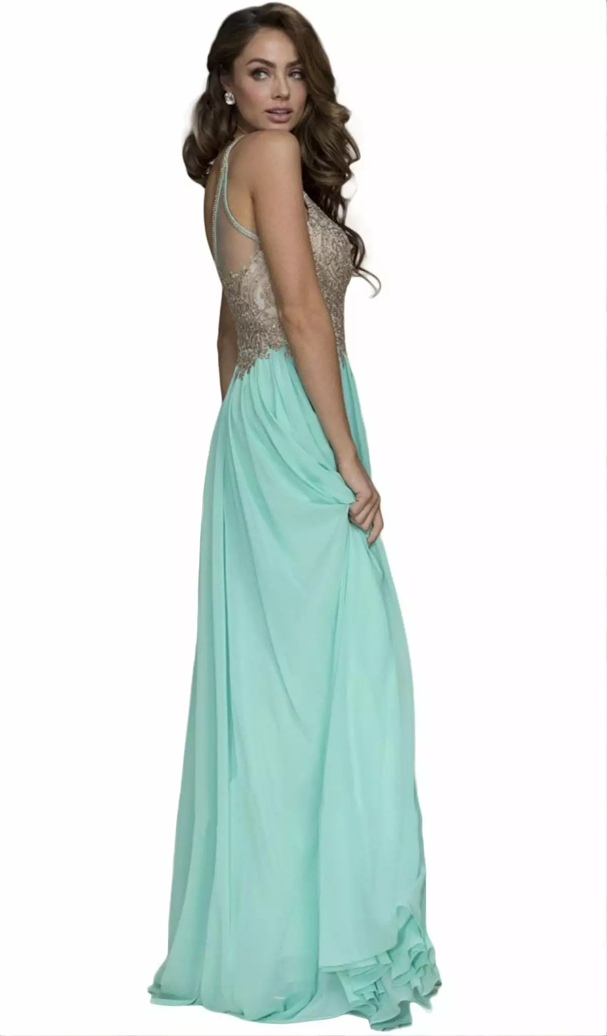 Nox Anabel - B084 Gilded Lace Cutout Halter Chiffon Evening Gown 5 Nox Anabel - B084 Gilded Lace Cutout Halter Chiffon Evening Gown - Image 3