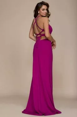 Nox Anabel - C026 Sexy Cutout Halter Neck Lace-up Back Sheath Gown -Wedding Dresses shop online nox anabel c026 sexy cutout halter neck lace up back sheath gown evening dresses 14032922968147