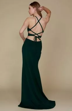 Nox Anabel - C026 Sexy Cutout Halter Neck Lace-up Back Sheath Gown -Wedding Dresses shop online nox anabel c026 sexy cutout halter neck lace up back sheath gown evening dresses 14032923066451