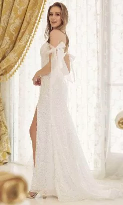 Nox Anabel C1095 - V-neck Embellished Wedding Dress -Wedding Dresses shop online nox anabel c1095 v neck embellished wedding dress wedding dresses 32147861864531