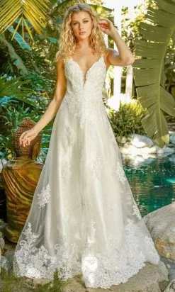 Nox Anabel - C461 Lace Applique Long A-Line Wedding Gown -Wedding Dresses shop online nox anabel c461 lace applique long a line wedding gown wedding dresses 15896517869651