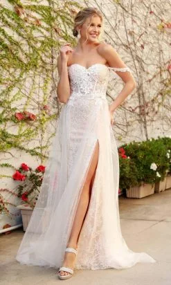Nox Anabel - E441 Off Shoulder Appliqued High Slit Bridal Gown -Wedding Dresses shop online nox anabel e441 off shoulder appliqued high slit bridal gown wedding dresses 15889182621779