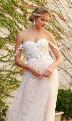 Nox Anabel - E441 Off Shoulder Appliqued High Slit Bridal Gown -Wedding Dresses shop online nox anabel e441 off shoulder appliqued high slit bridal gown wedding dresses 15889188028499