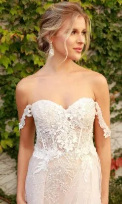 Nox Anabel - E441 Off Shoulder Appliqued High Slit Bridal Gown -Wedding Dresses shop online nox anabel e441 off shoulder appliqued high slit bridal gown wedding dresses 15889189797971