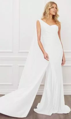 Nox Anabel - E475 Sleeveless One Shoulder Trumpet Dress -Wedding Dresses shop online nox anabel e475 sleeveless one shoulder trumpet dress evening dresses 15896959090771