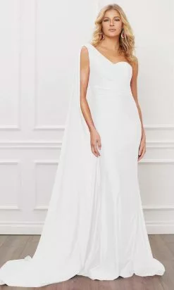 Nox Anabel - E475 Sleeveless One Shoulder Trumpet Dress -Wedding Dresses shop online nox anabel e475 sleeveless one shoulder trumpet dress evening dresses 2 white 28841415016531