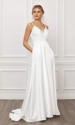 Nox Anabel - E484 Plunging V Neck A-Line Dress -Wedding Dresses shop online nox anabel e484 plunging v neck a line dress wedding dresses 15889299308627