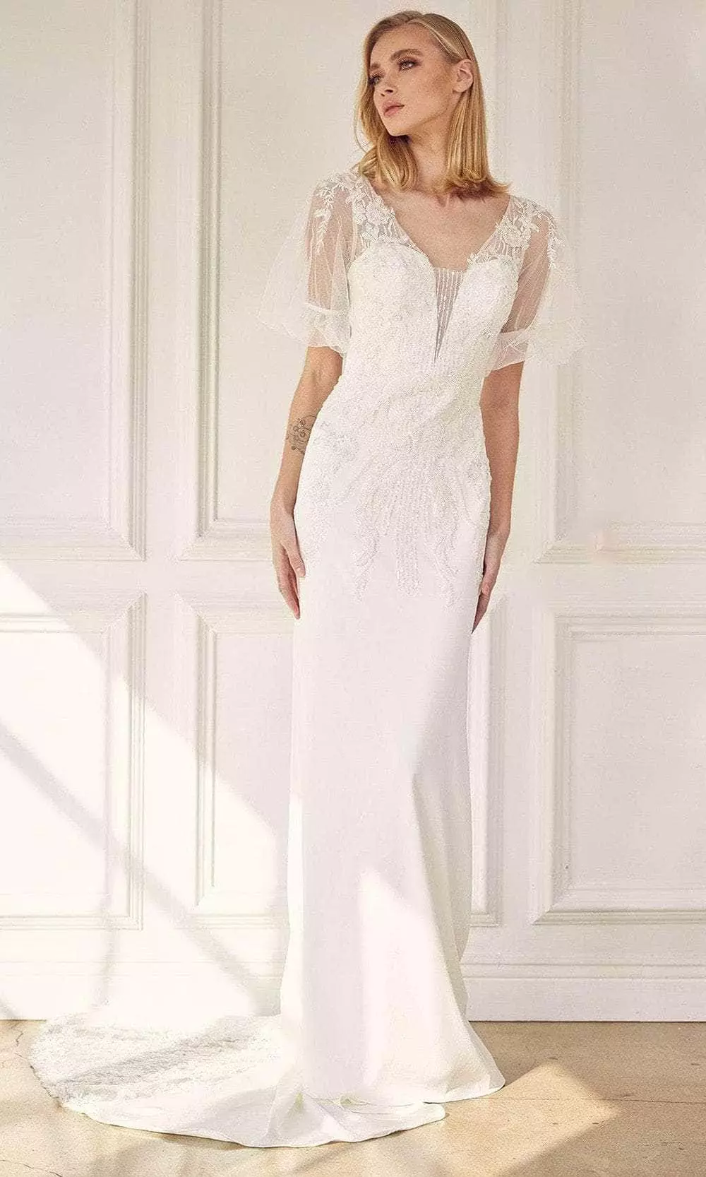 Nox Anabel JE927 - Embroidered Plunging V-neck Wedding Dress 5 Nox Anabel JE927 - Embroidered Plunging V-neck Wedding Dress - Image 3
