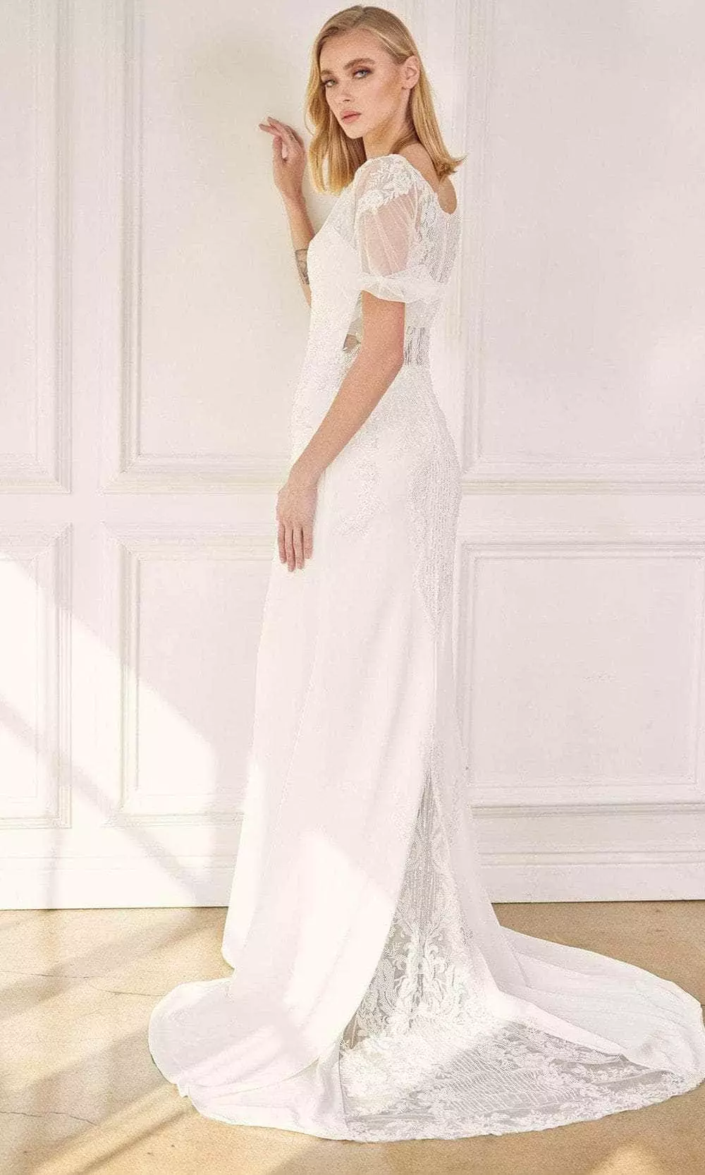 Nox Anabel JE927 - Embroidered Plunging V-neck Wedding Dress 4 Nox Anabel JE927 - Embroidered Plunging V-neck Wedding Dress - Image 2