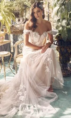 Nox Anabel JE974 - Off Shoulder Floral-Detailed Gown -Wedding Dresses shop online nox anabel je974 off shoulder floral detailed gown prom dresses 32148120404051