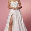 Nox Anabel JW938 - Strapless Minimalist Slit Gown -Wedding Dresses shop online nox anabel jw938 strapless minimalist slit gown prom dresses 4 white 32148126957651