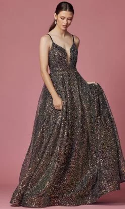 Nox Anabel R1030 - V-Neck Sequin Evening Gown -Wedding Dresses shop online nox anabel r1030 v neck sequin evening gown prom dresses 29799773995091