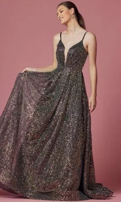 Nox Anabel R1030 - V-Neck Sequin Evening Gown -Wedding Dresses shop online nox anabel r1030 v neck sequin evening gown prom dresses 29799774027859