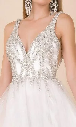 Nox Anabel - R283 Embellished Plunging V-neck A-line Gown -Wedding Dresses shop online nox anabel r283 embellished plunging v neck a line gown wedding dresses 28147444645971