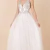Nox Anabel - R283 Embellished Plunging V-neck A-line Gown 2 Nox Anabel - R283 Embellished Plunging V-neck A-line Gown -Wedding Dresses shop online nox anabel r283 embellished plunging v neck a line gown wedding dresses xs white 28116156710995