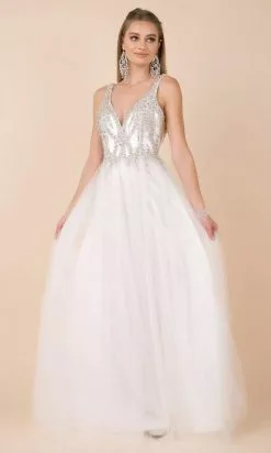 Nox Anabel - R283 Embellished Plunging V-neck A-line Gown