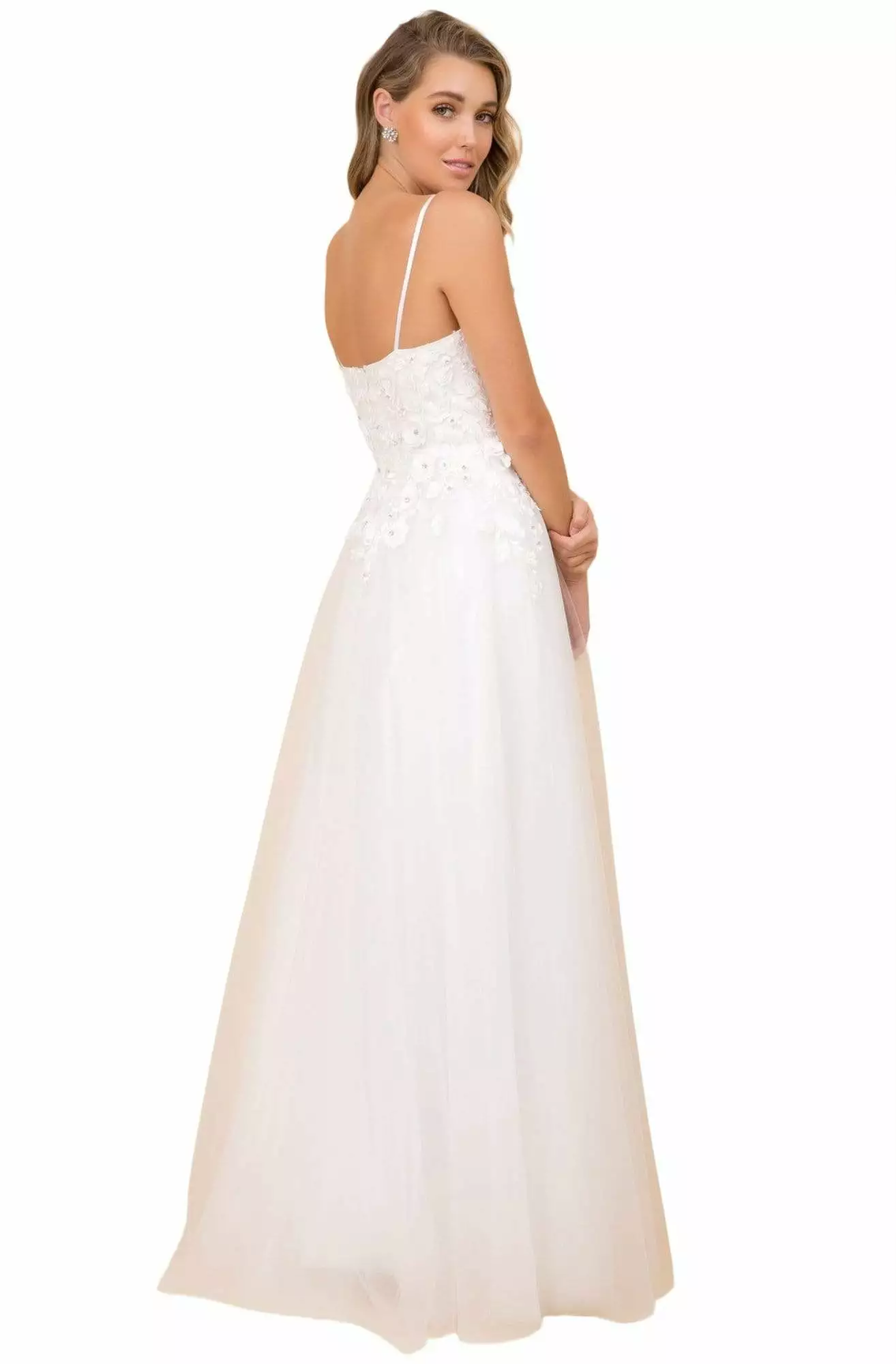 Nox Anabel - R346 Plunging V-Neck Floral Appliqued Bridal Gown 4 Nox Anabel - R346 Plunging V-Neck Floral Appliqued Bridal Gown - Image 2