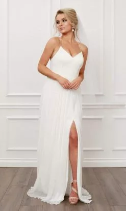 Nox Anabel - R477 V Neck A-line Flowy Dress -Wedding Dresses shop online nox anabel r477 v neck a line flowy dress wedding dresses 15889413308499
