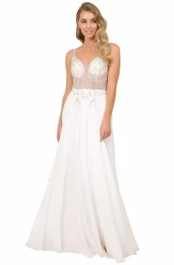 Nox Anabel - T315 Beaded Illusion A-Line Gown