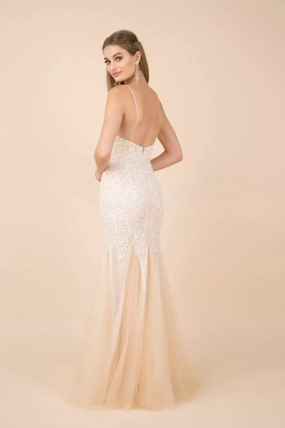 Nox Anabel - W903 Lace Embroidered Deep V-neck Trumpet Gown 4 Nox Anabel - W903 Lace Embroidered Deep V-neck Trumpet Gown - Image 2