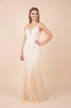 Nox Anabel - W903 Lace Embroidered Deep V-neck Trumpet Gown
