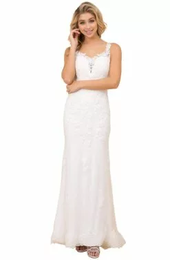 Nox Anabel - W907 Lace Appliqued Sheath Bridal Gown